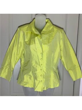Bright Yellow 100% Silk Button-Front Womens Blouse